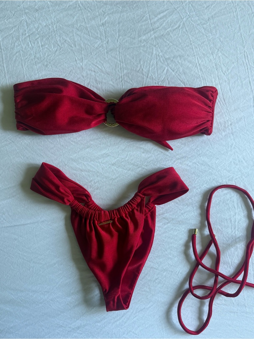 NWOT Lavarice Red Bandeau Bikini Set with Gold Accent